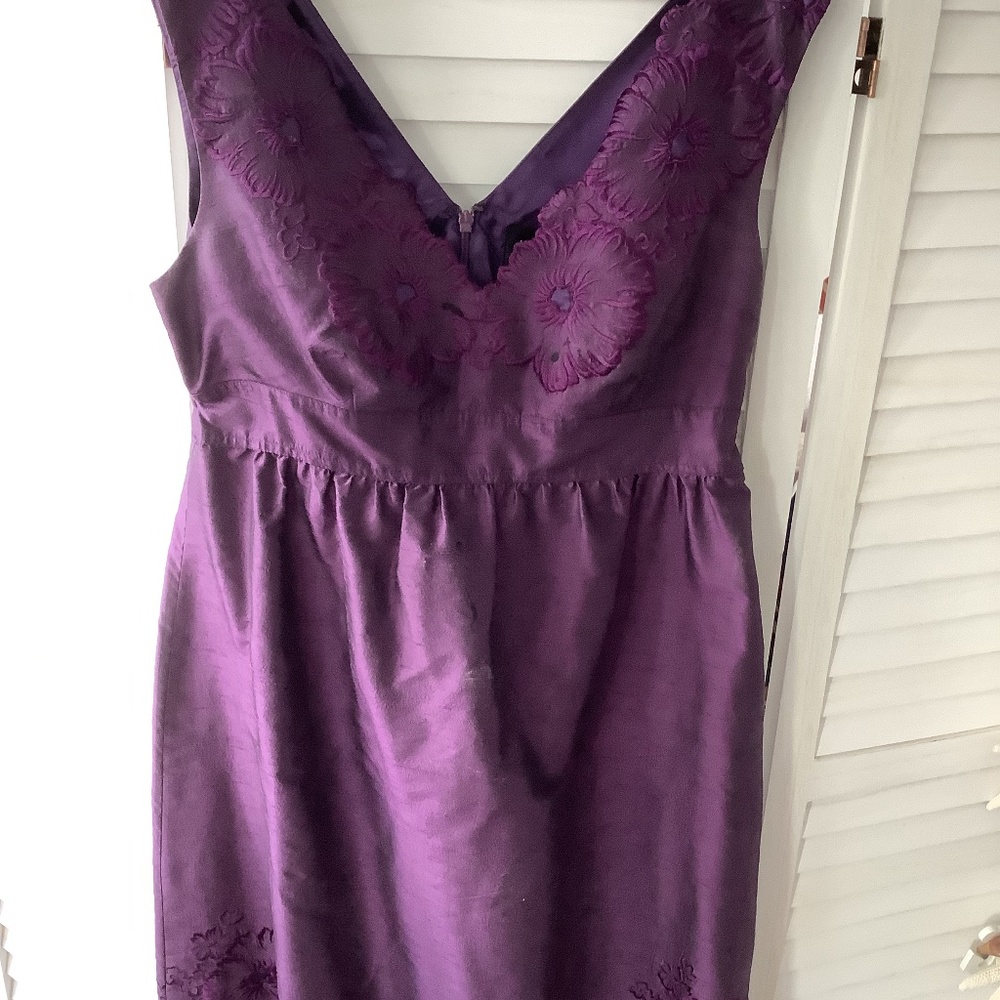 Adrianna Papell deep purple dress with floral cutouts